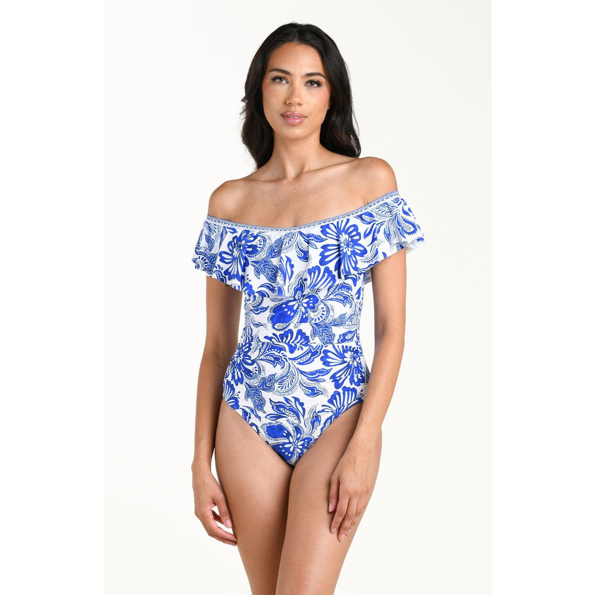 Botanical Brocade Off Shoulder Ruffle One Piece