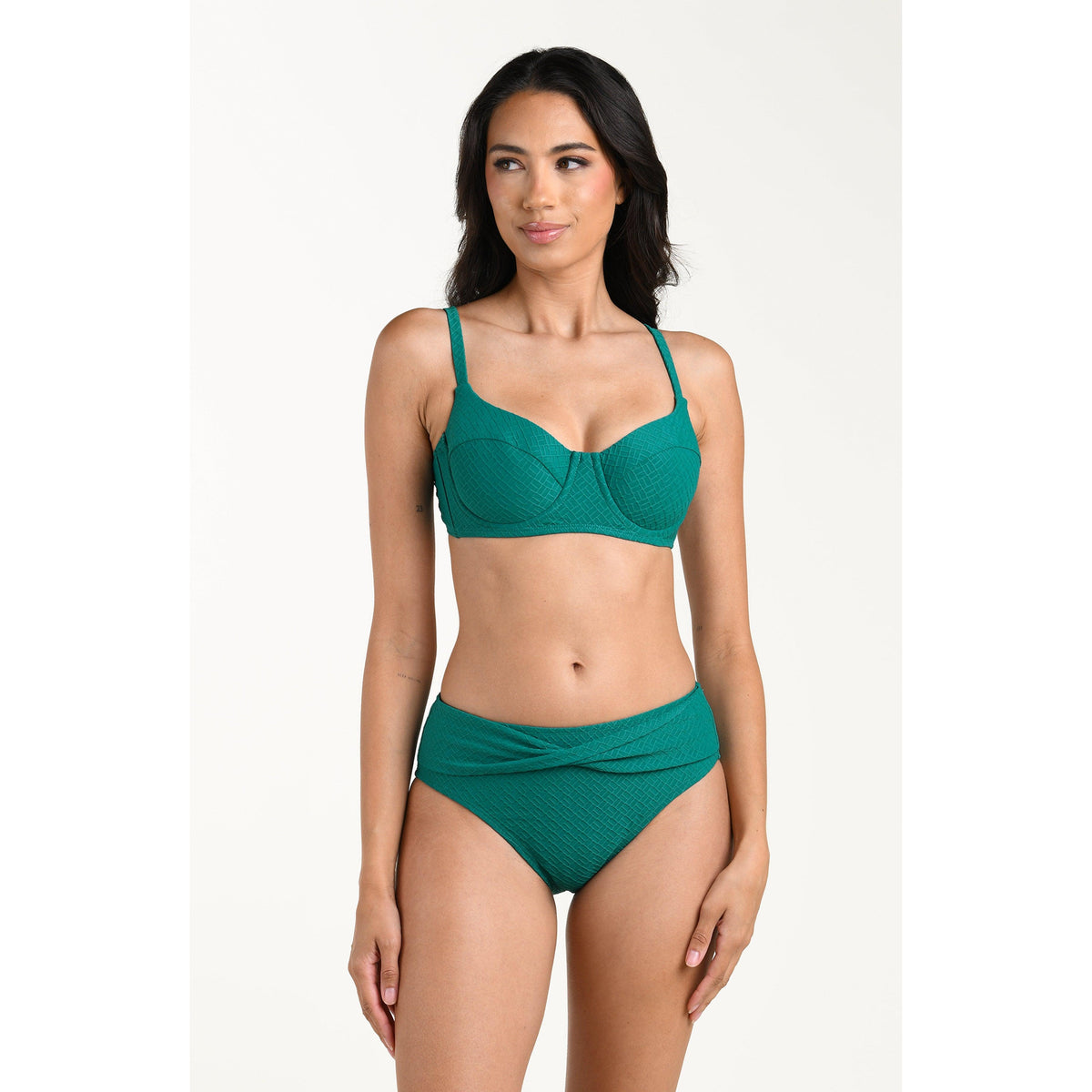 Textured Tides Over The Shoulder Underwire Bikini Top