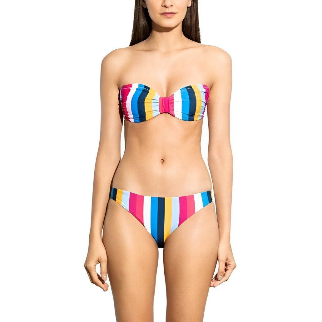 Rainbow Stripe Knot Front Bandeau Bikini Top