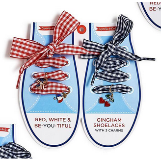 Pair of Gingham Shoelaces with 3 Charms