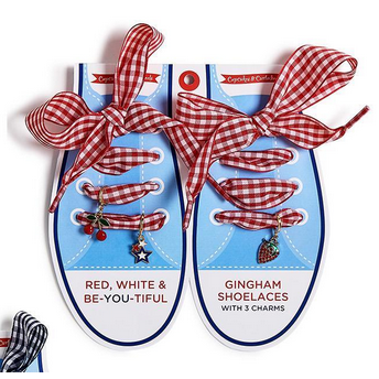 Pair of Gingham Shoelaces with 3 Charms