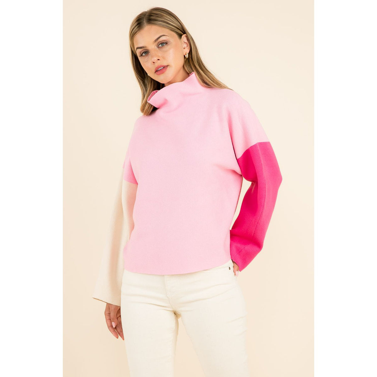 Funnel Neck Colorblock Sweater