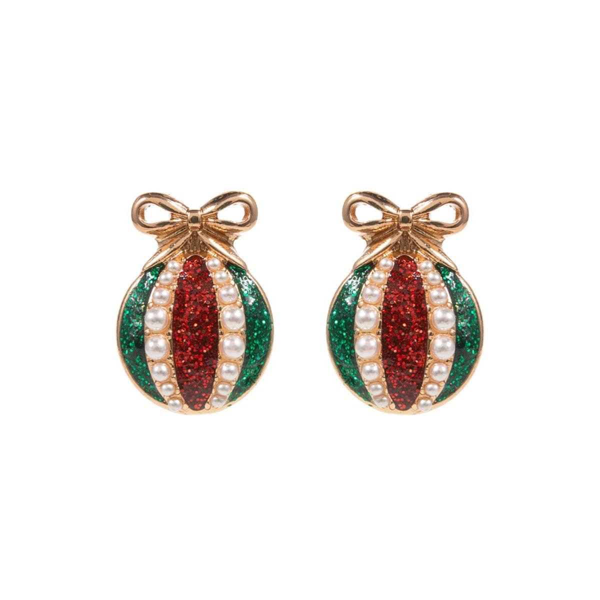 Christmas Tree Ornament Enamel Pearl Post Earrings