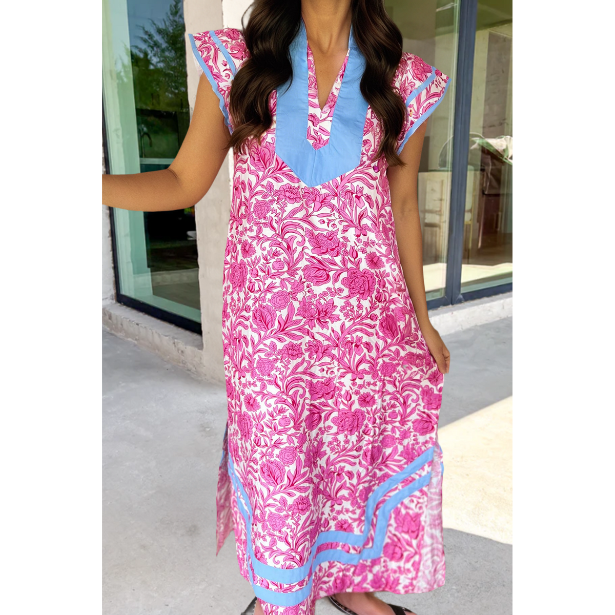 Sassy Floral V Neck Midi Dress