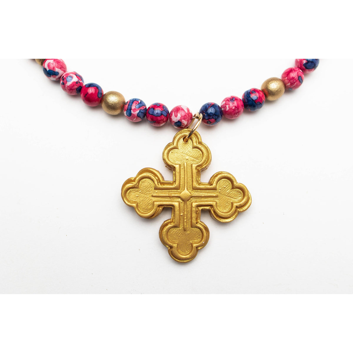 Pink and Blue Rainflower Jasper with Megan Cross Necklace