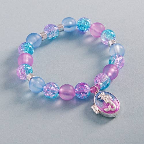 Mermaid Locket Charm Enamel Bead Stretch Bracelet