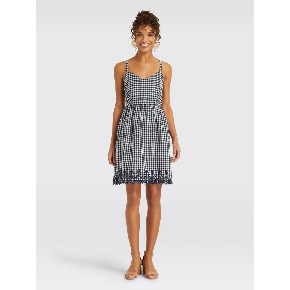 Embroidered Gingham Dress