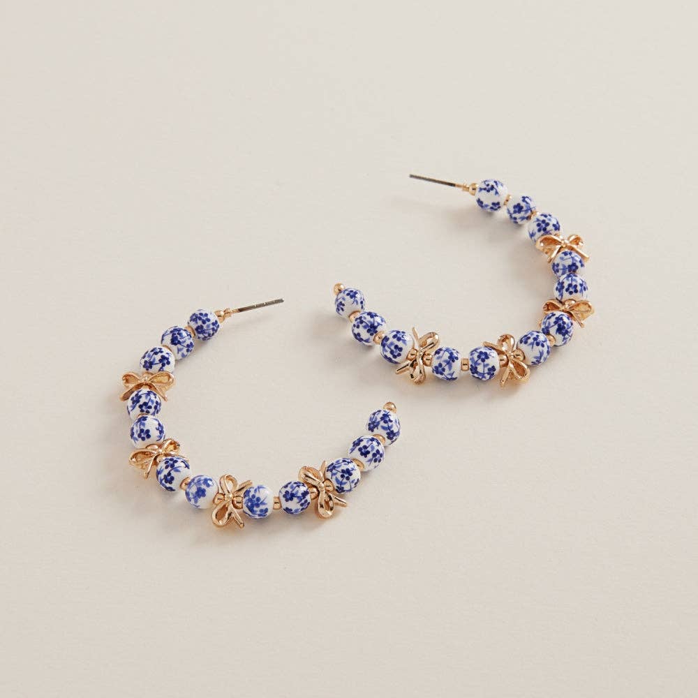Round Ceramic Bead Hoop Earrings