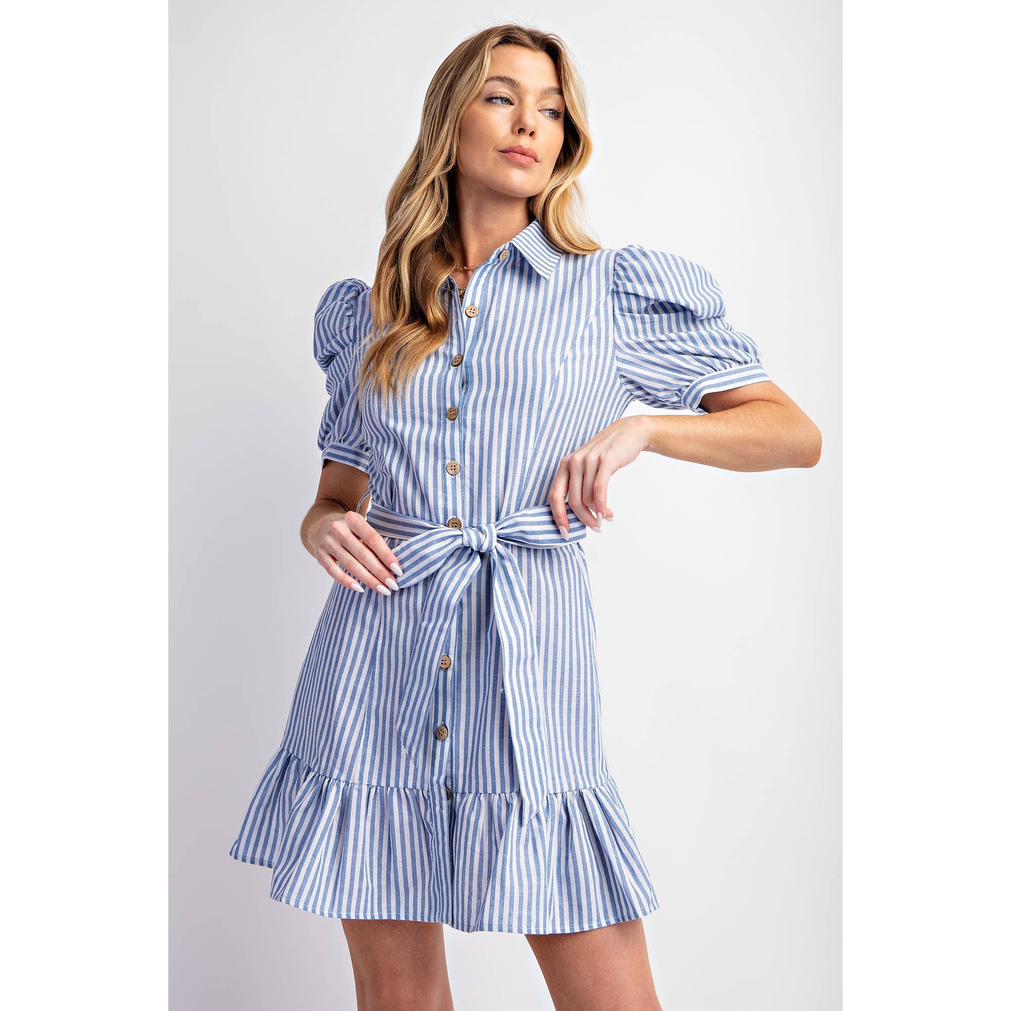 COTTON STRIPED BELTED SHIRT DRESS – Splash on Main