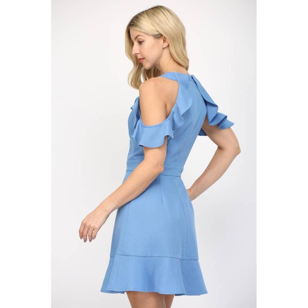 Cold Shoulder Ruffle Sleeves Dress