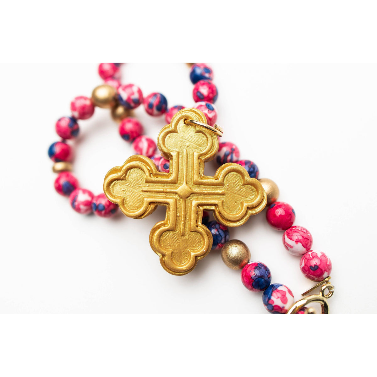 Pink and Blue Rainflower Jasper with Megan Cross Necklace