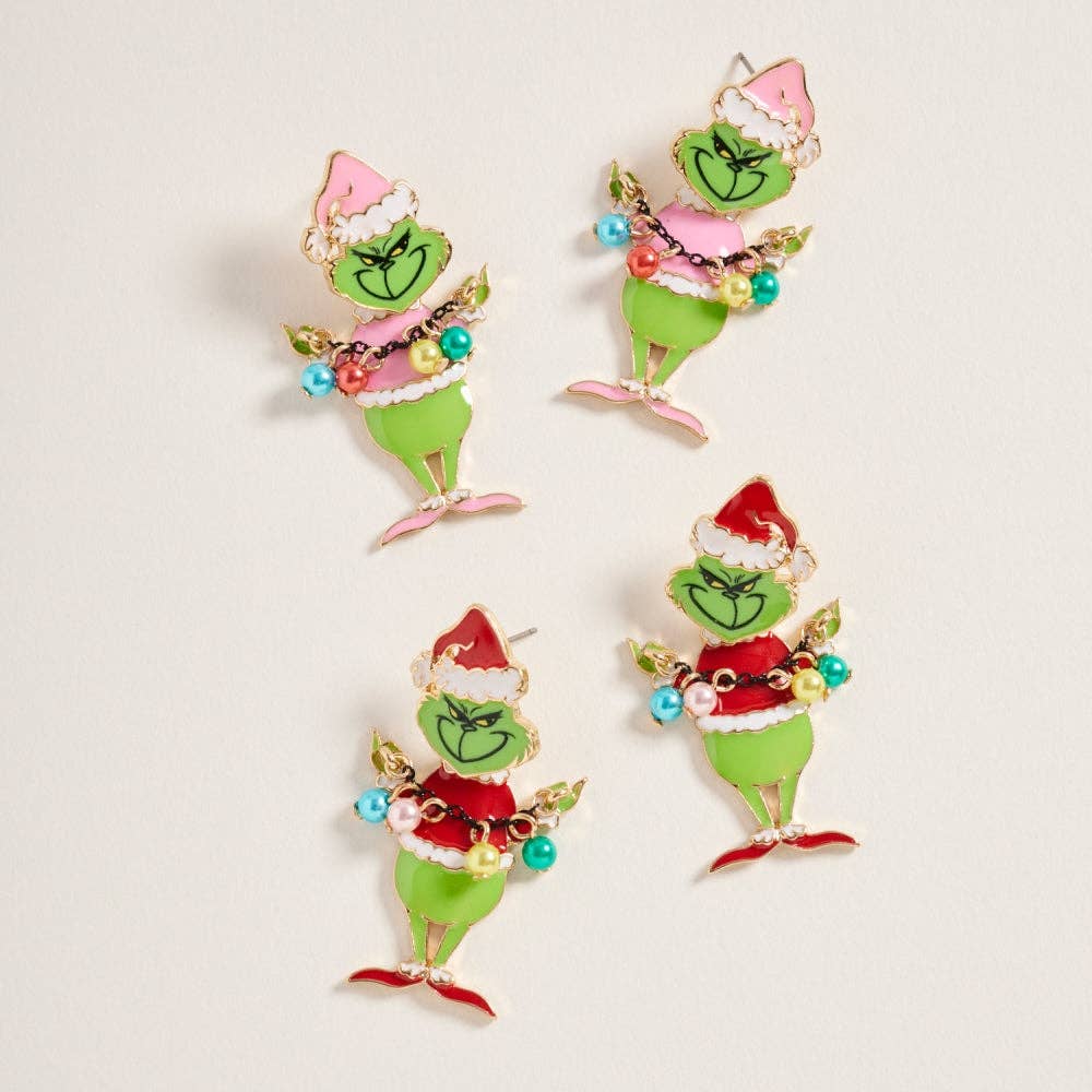 Christmas Green Monster with Pearl Post Earrings