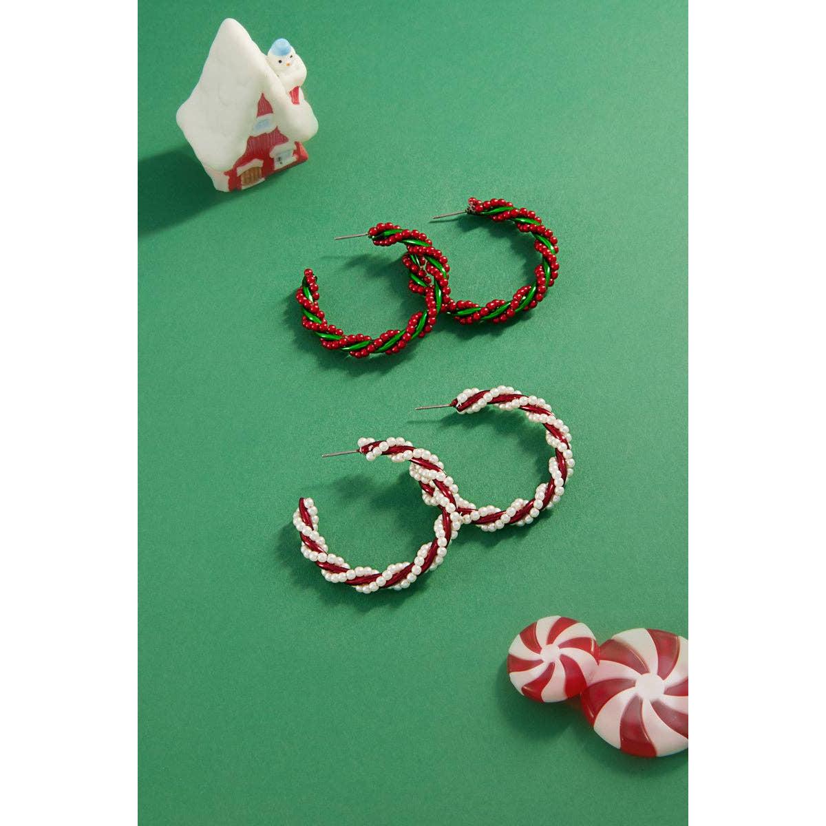 Christmas Twisted Pearl Hoop Earrings