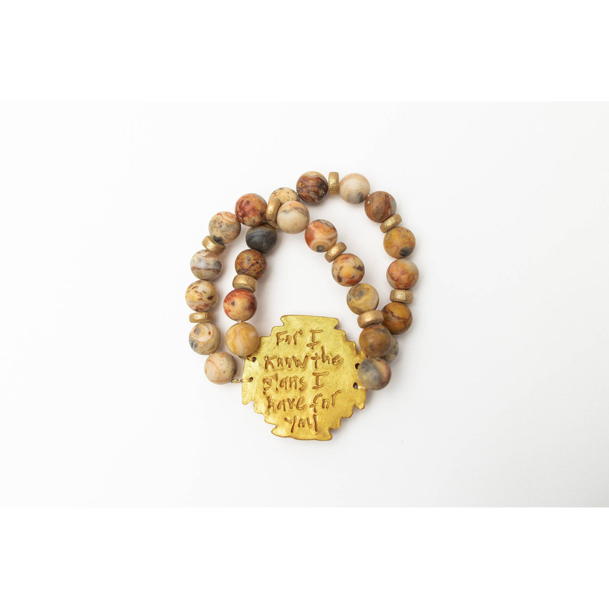 Crazy Lace Agate with Jerusalem Cross Bracelet