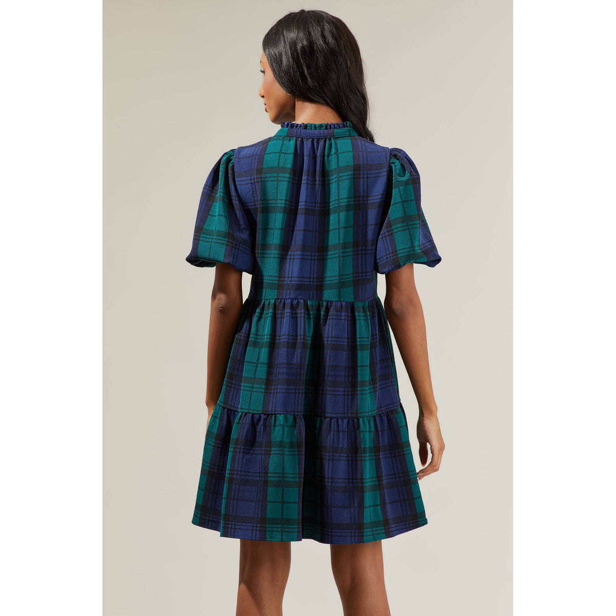 Hudson Plaid Jacey Babydoll Eyelet Mini Dress