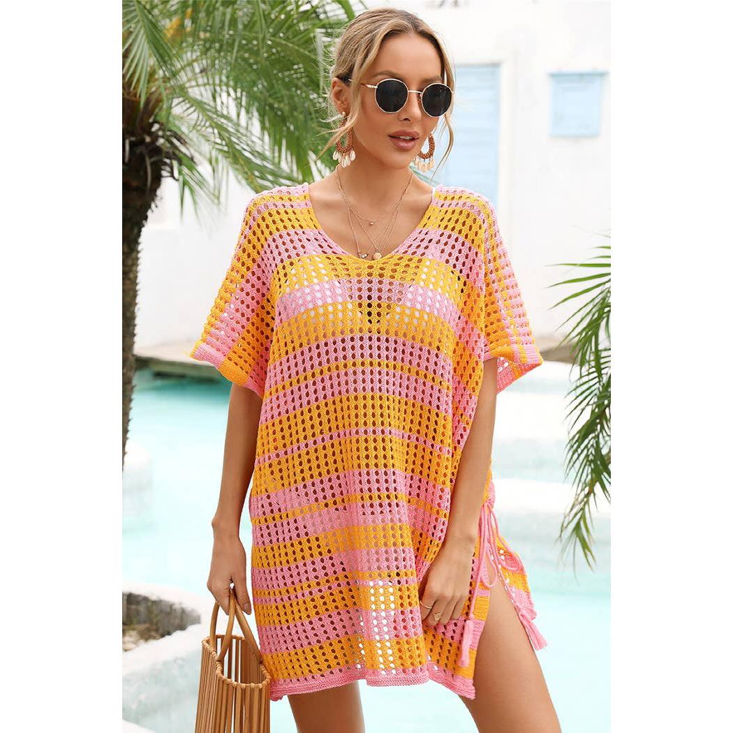 Striped Colorblocked Crochet Cover Up