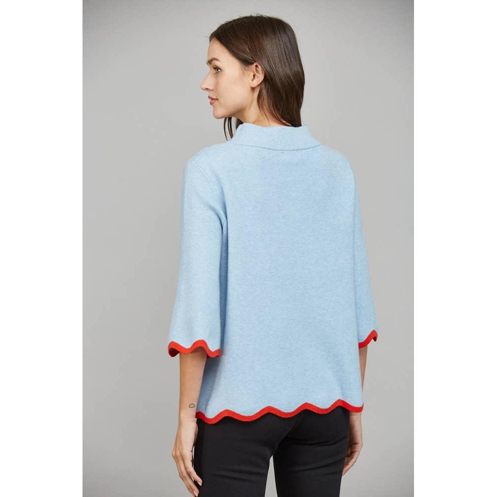 Scallop Edge Mock Neck Sweater