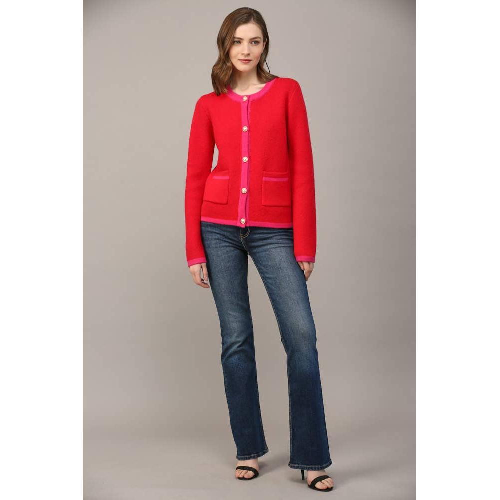 Front Button Color Block Cardigan Sweater