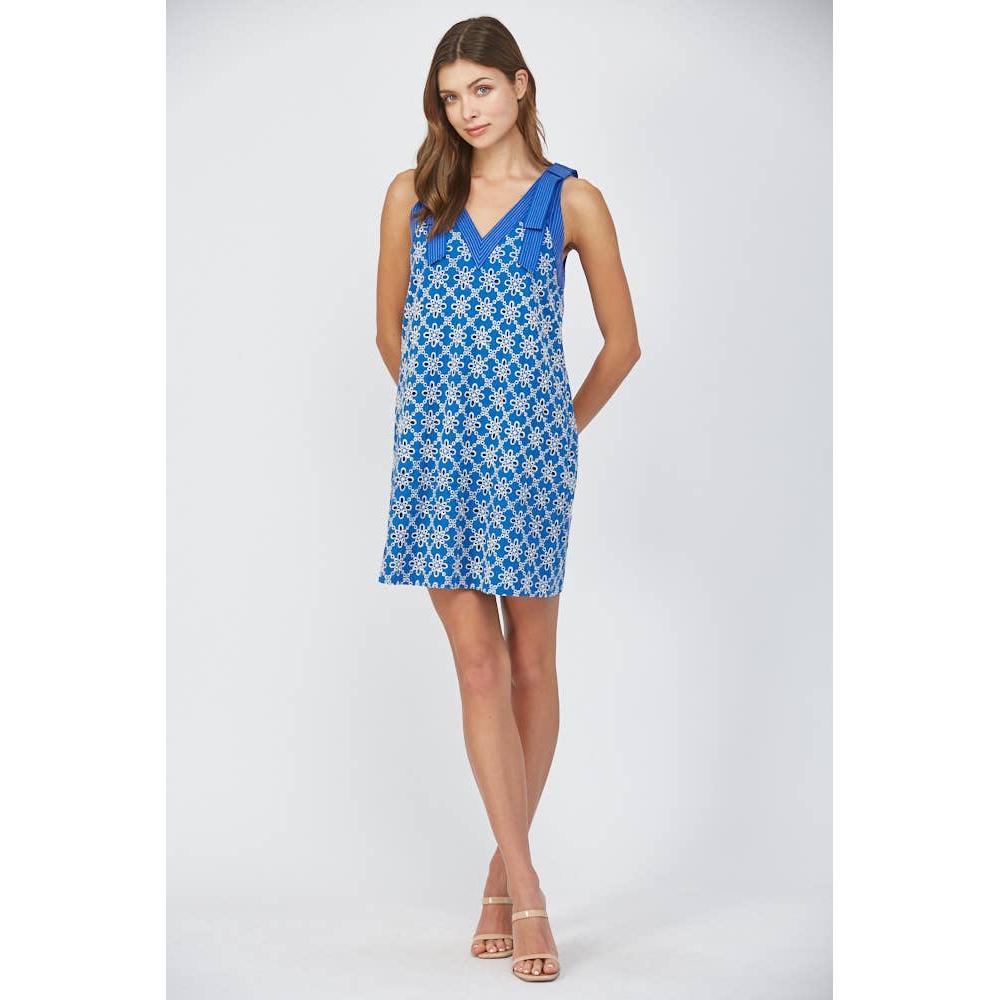 Sleeveless Bow Strap Eyelet Dress