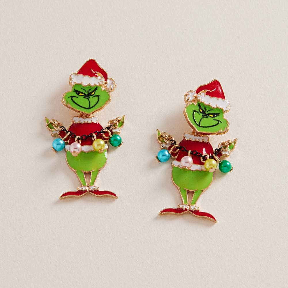 Christmas Green Monster with Pearl Post Earrings