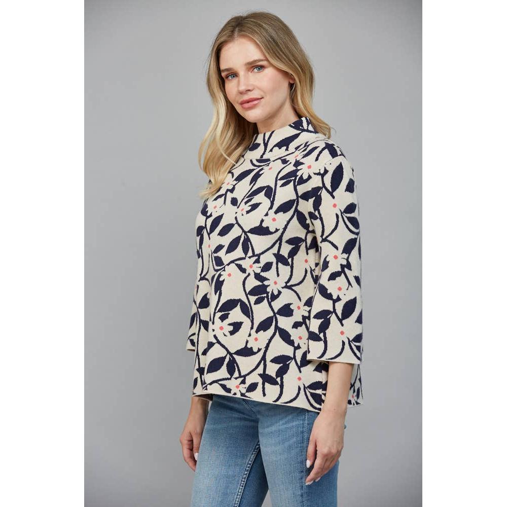 Floral Jacquard Mock Neck Sweater