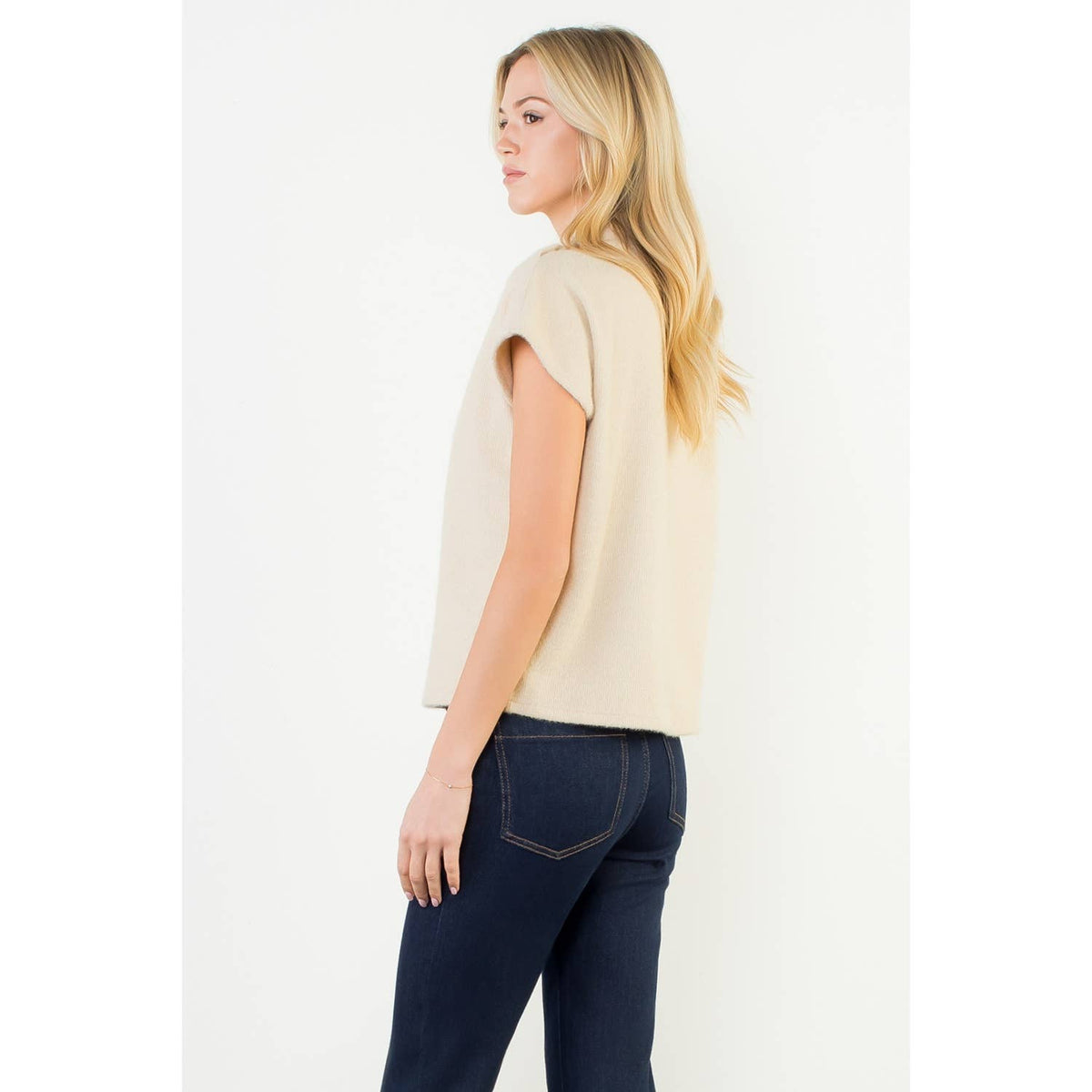 Shoulder Button Mock Neck Knit Top