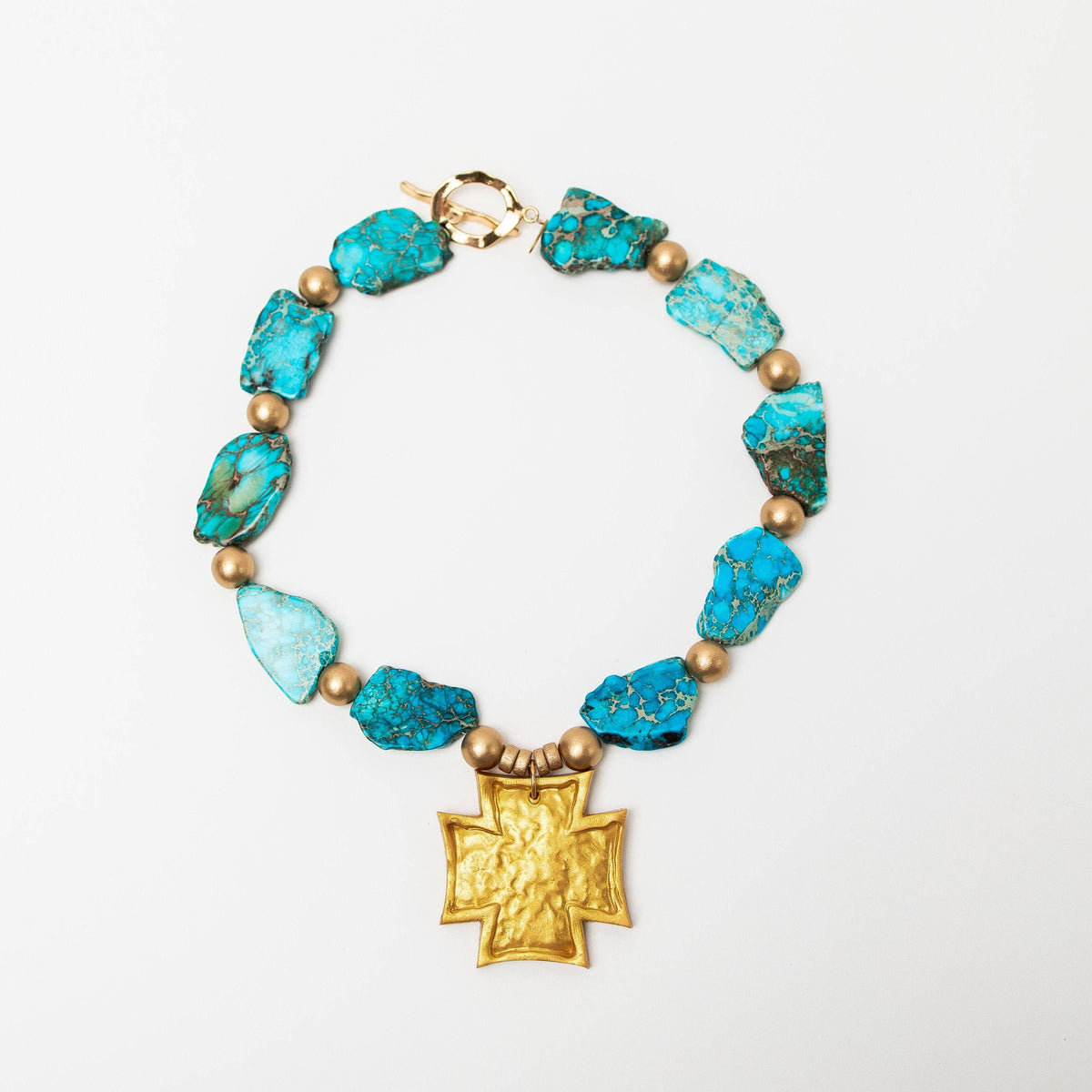 Turquoise Sea Jasper Nuggets with Neal Cross Necklace