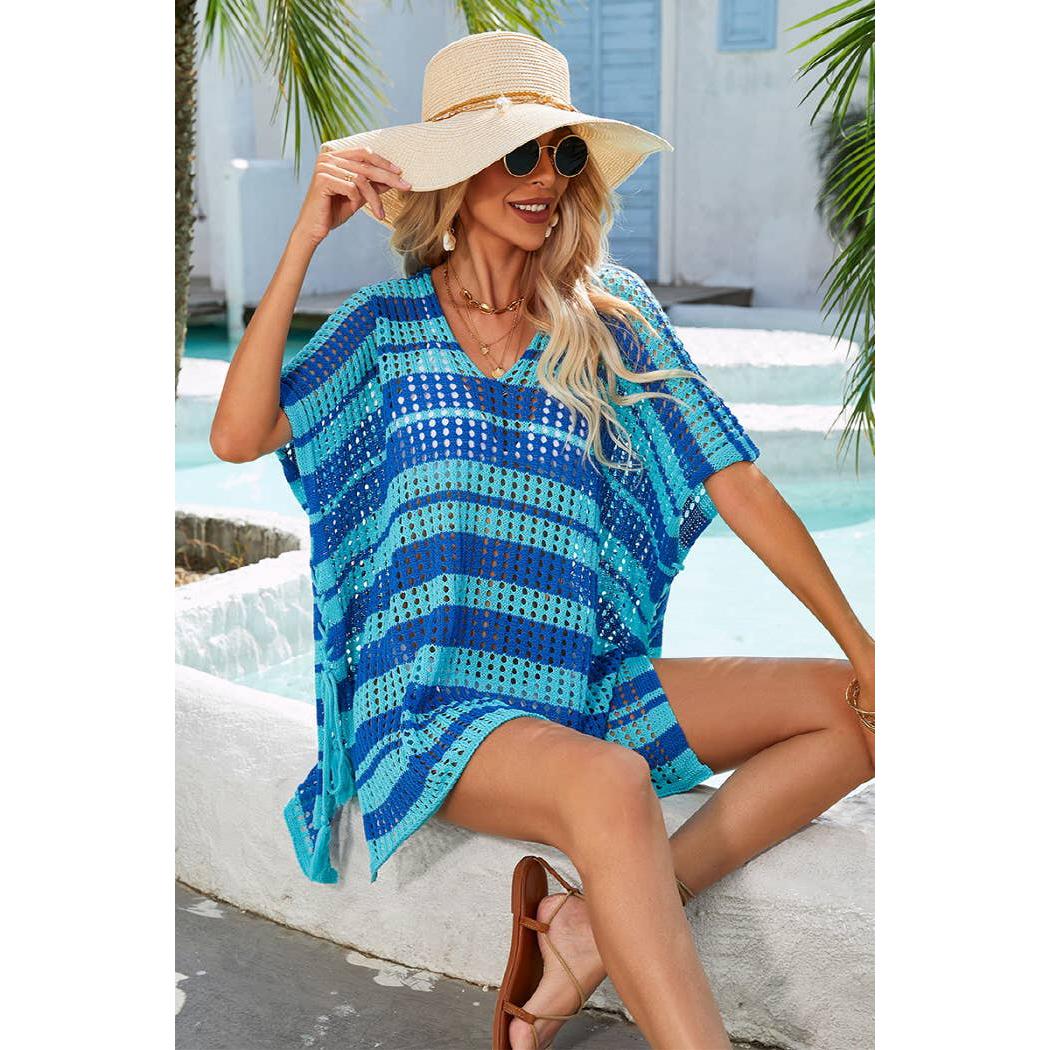 Striped Colorblocked Crochet Cover Up