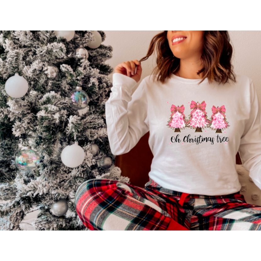 White Christmas Trees Coquette Long Sleeve Tee 