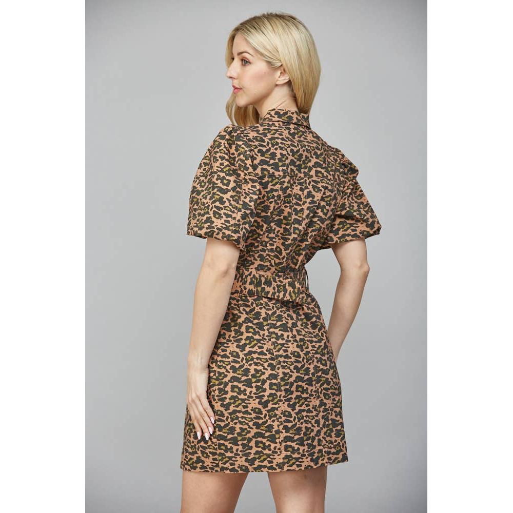 Animal Print Short Sleeve Belted Dress
