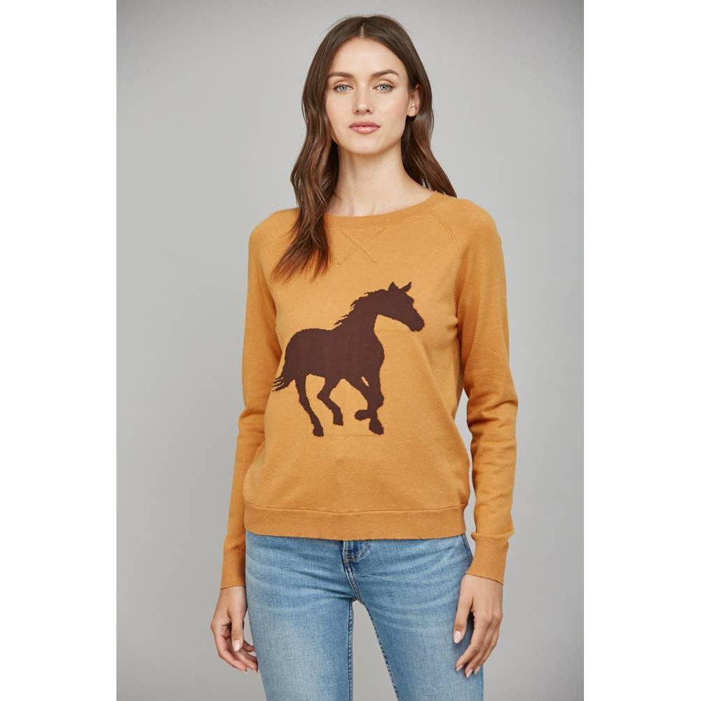 Horse Intarsia Knit Crew Neck Sweater