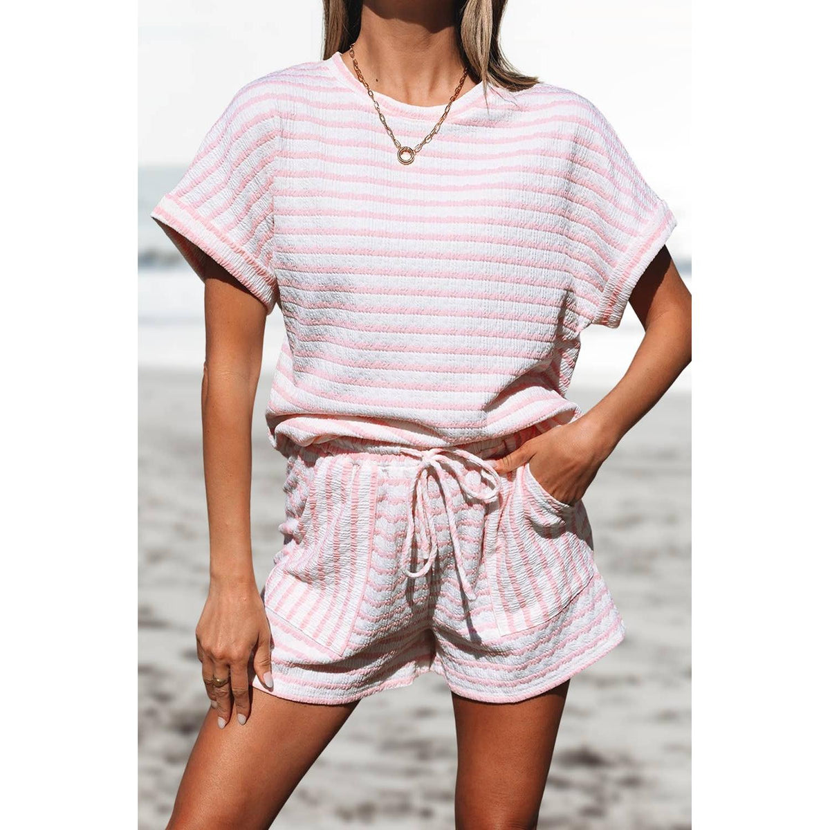 Lara Striped Knitted Top and Shorts Set