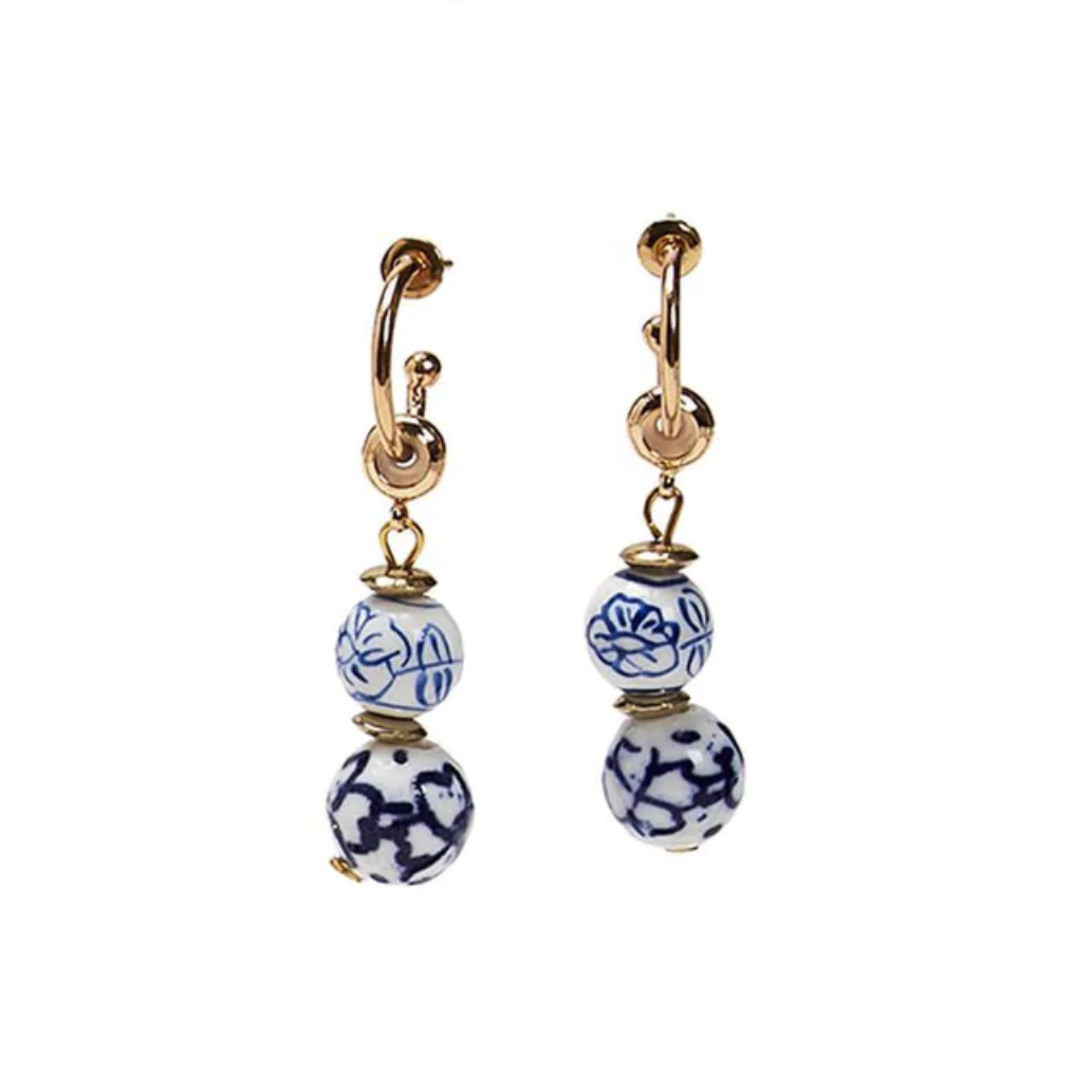 Chinoiserie Chic Double Ceramic Bead Drop Earrings