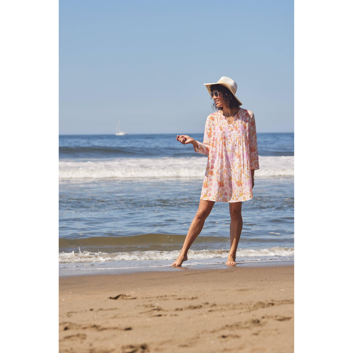 Gemma Pink Pintuck Beach Cover Up, Recycled Cotton