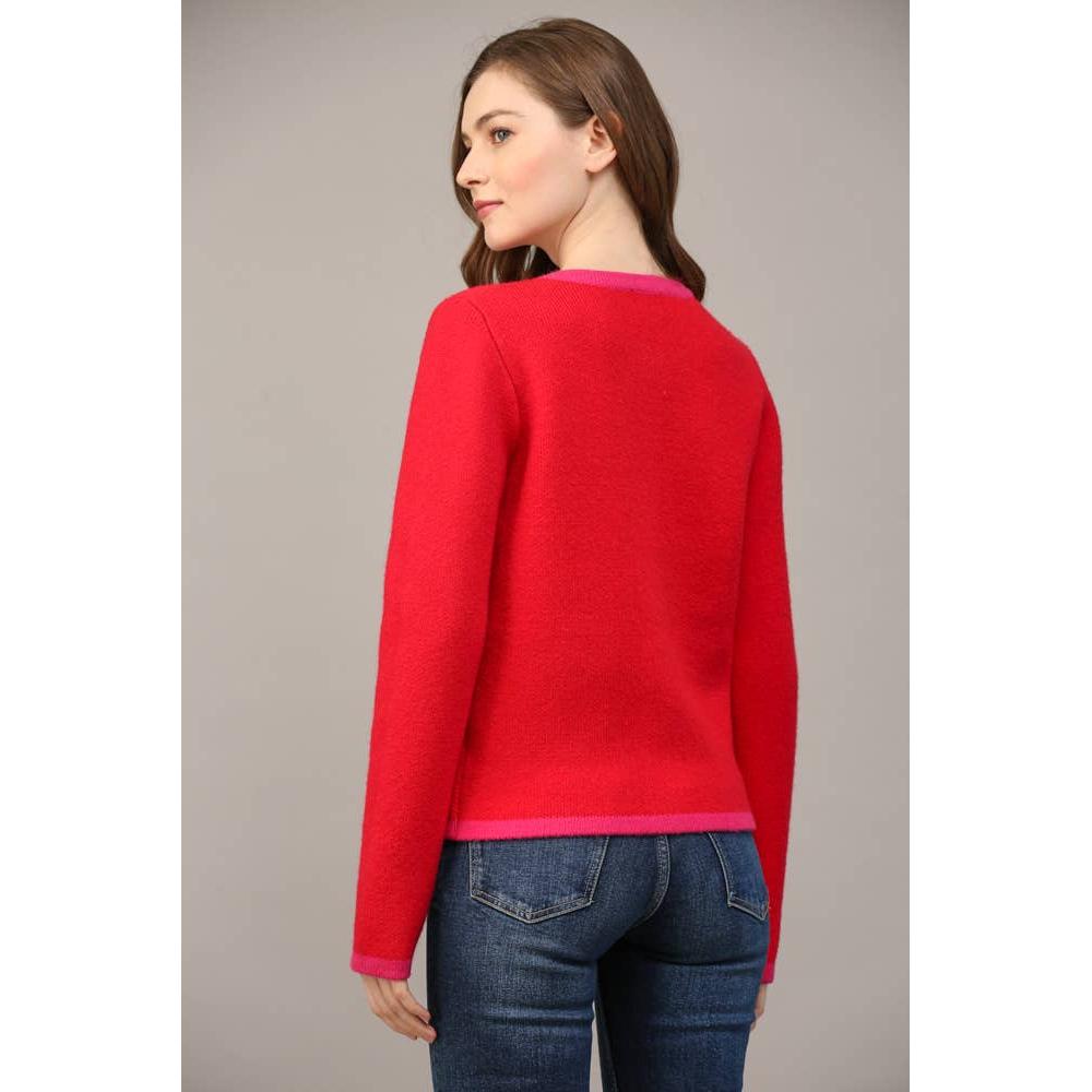 Front Button Color Block Cardigan Sweater