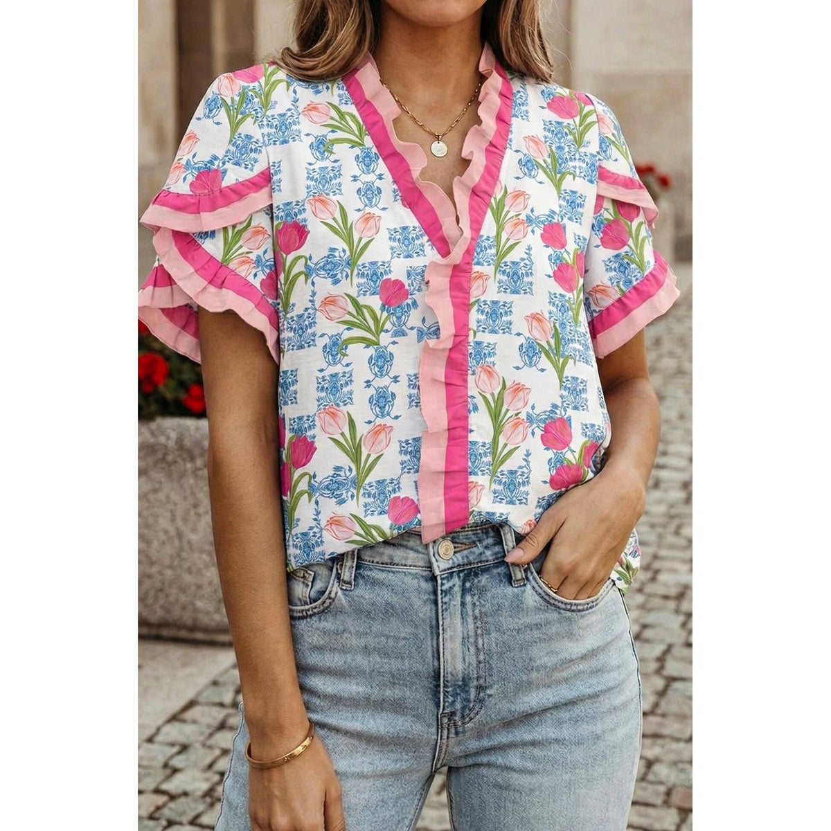 Tulip Garden Ruffle Blouse