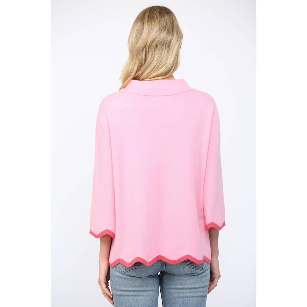 Scallop Edge Mock Neck Sweater