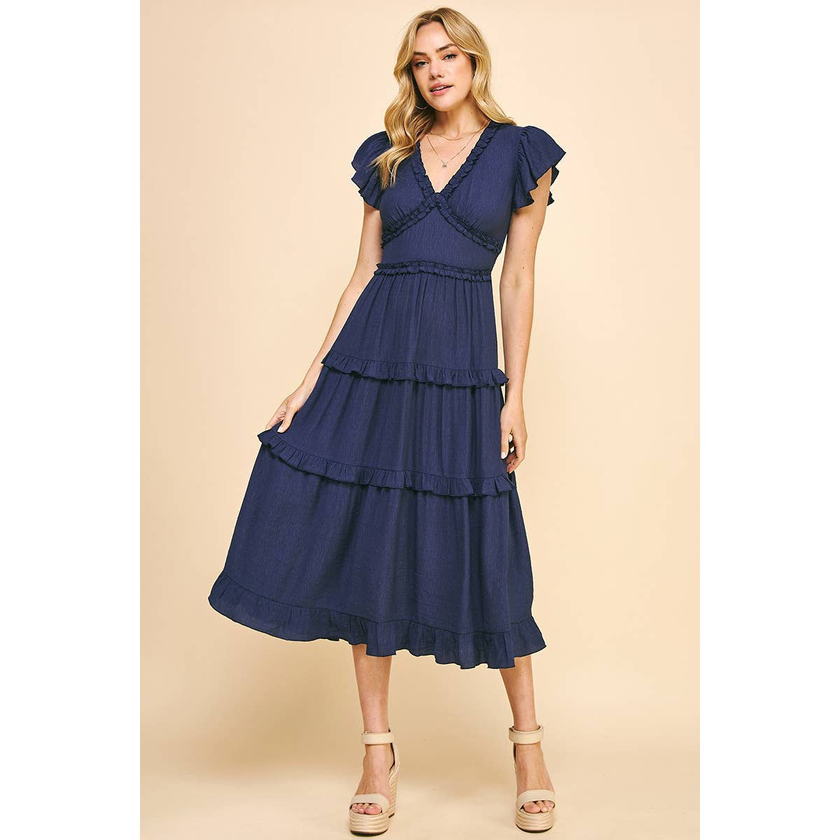 Ruffled Tea Length Dress