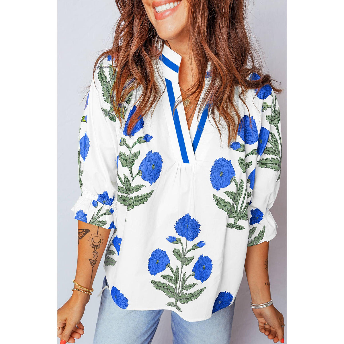 Cyndi Floral V Neck Blouse