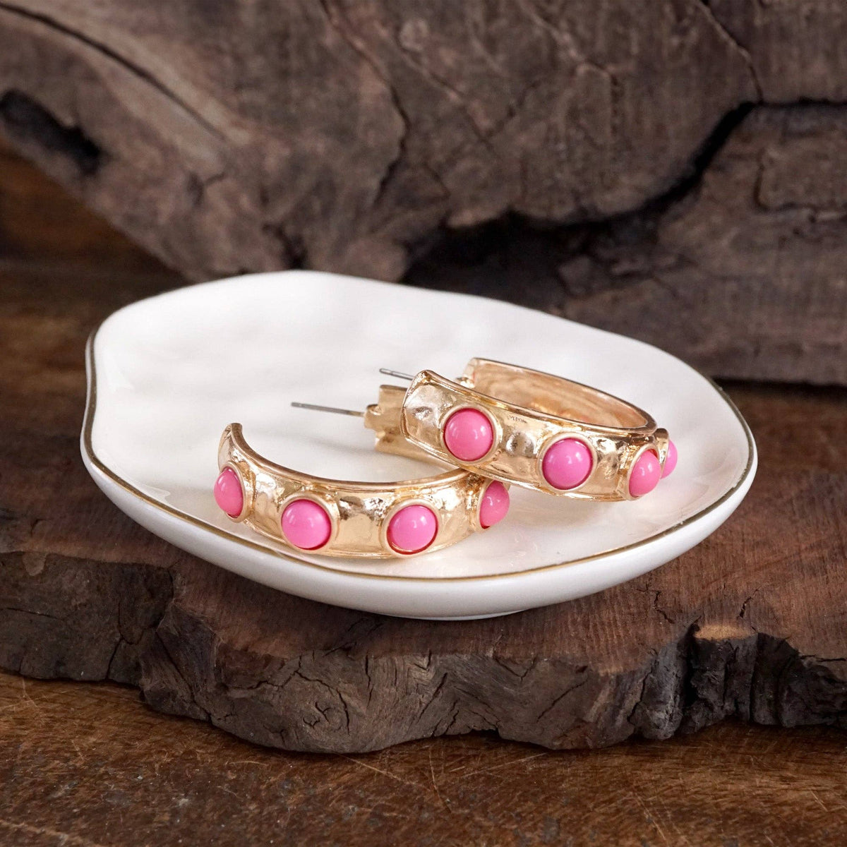 Jeweled Cabochon Hoop Earrings