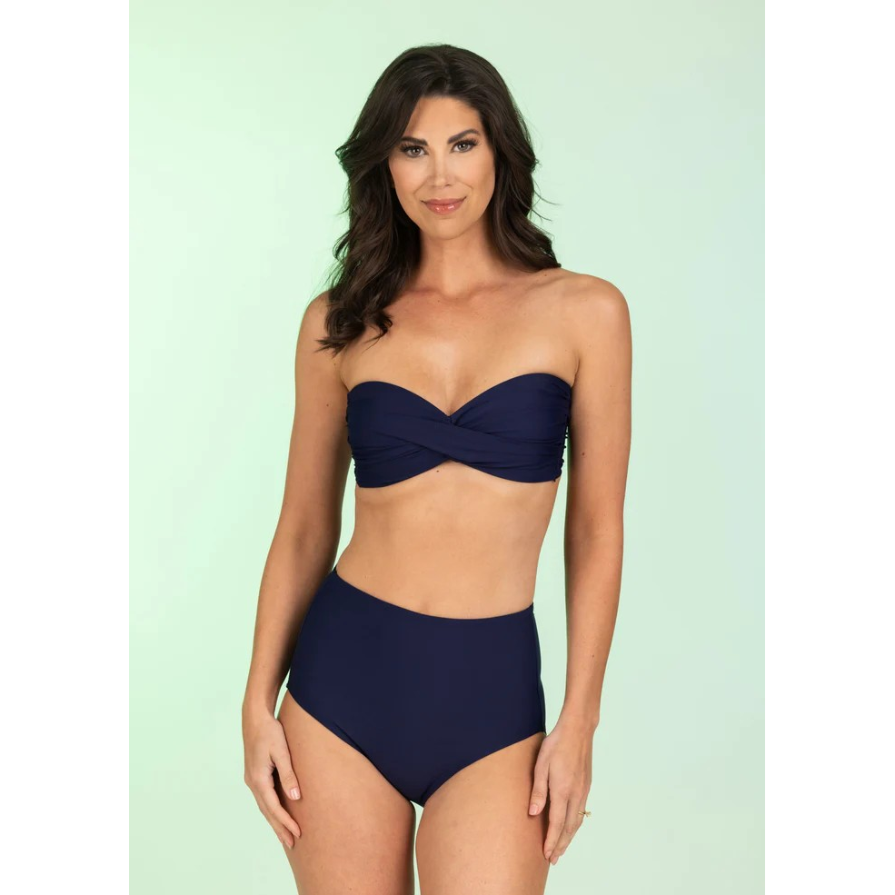 Solid Twist Front Bandeau Bikini Top with Back Ties