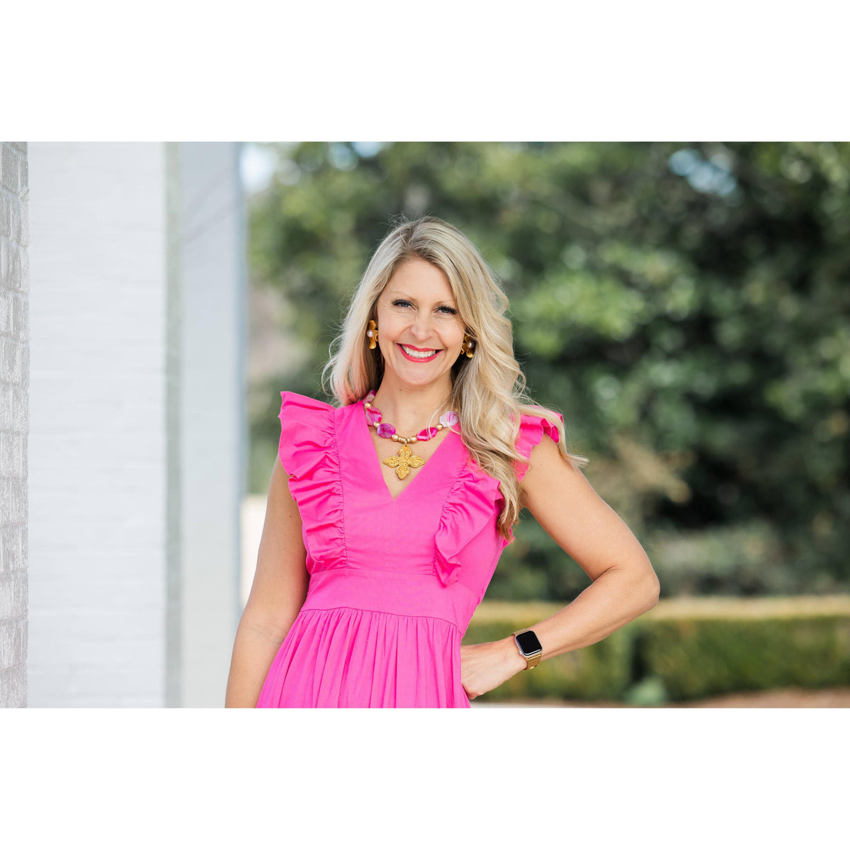 Pink Fire Agate Nuggets with Kait Cross Necklace