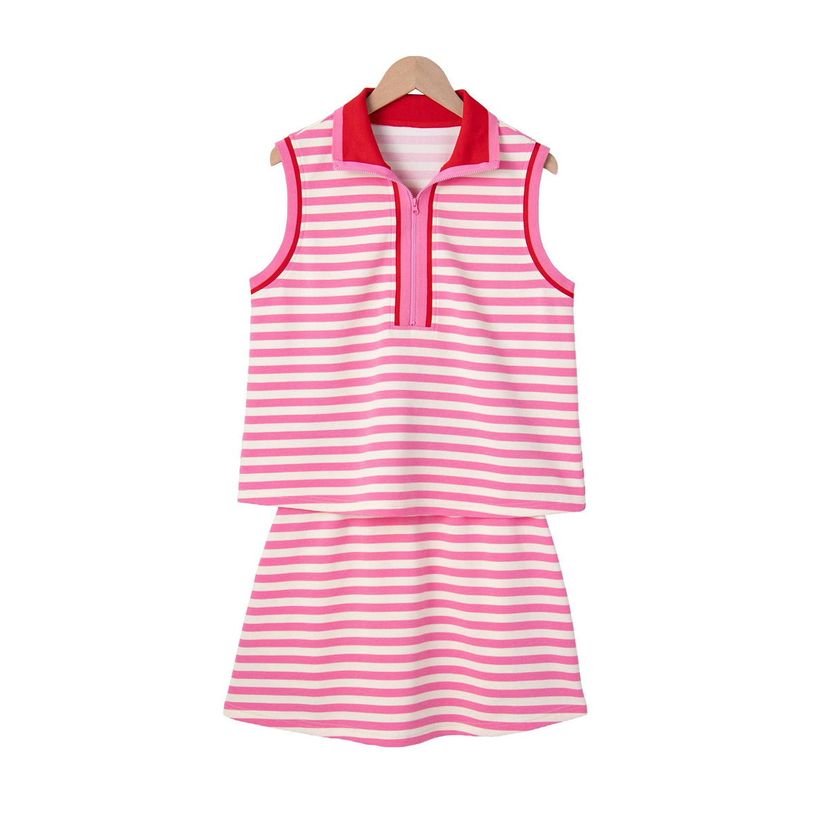 Natalie Textured Striped Zip Collar Skort Set