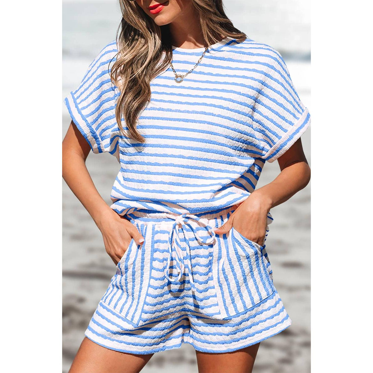 Lara Striped Knitted Top and Shorts Set