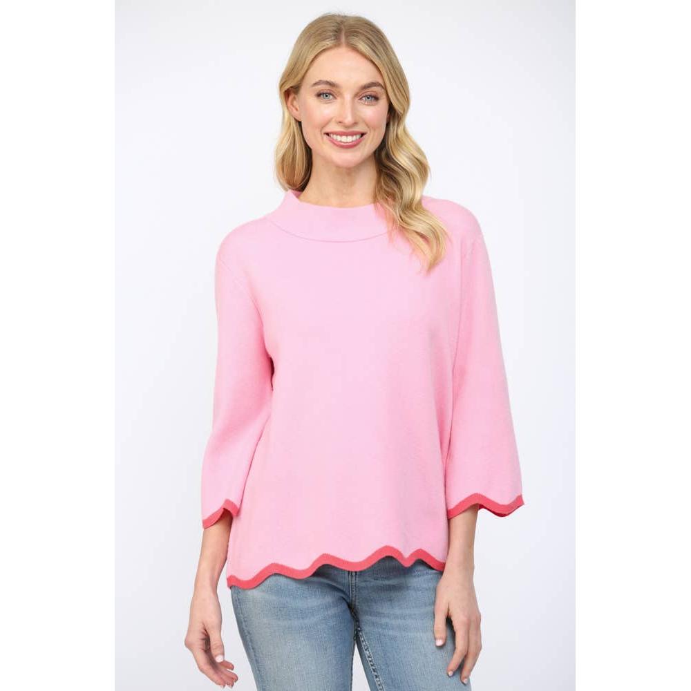Scallop Edge Mock Neck Sweater
