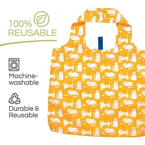 Kitty Cats Yellow blu Bag Reusable Shopper Tote