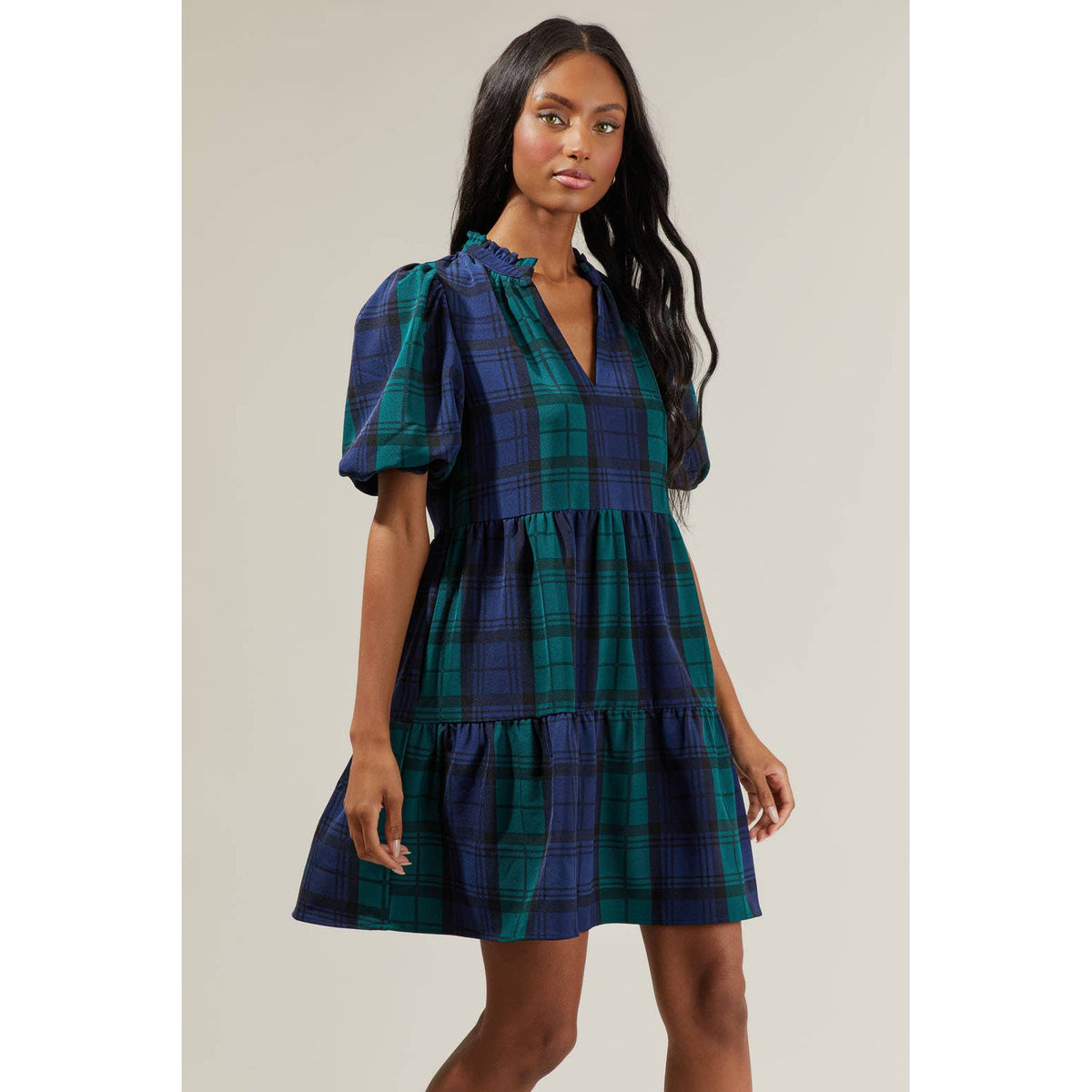 Hudson Plaid Jacey Babydoll Eyelet Mini Dress