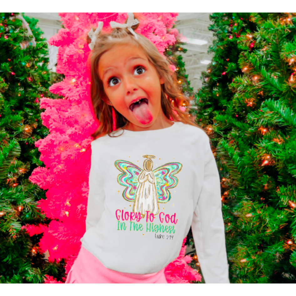 YOUTH Glory To God Watercolor Angel Long Sleeve  