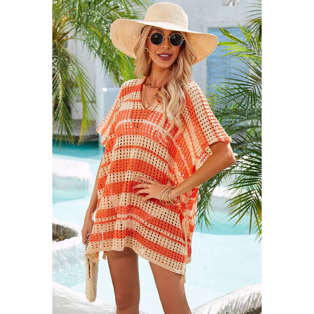 Striped Colorblocked Crochet Cover Up