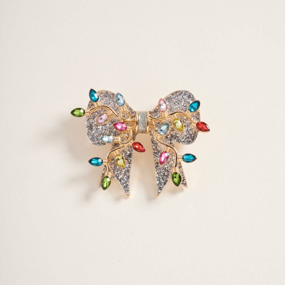 Christmas Glitter Bow Ribbon Brooch